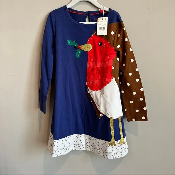 Mini Boden | Dresses | Nwt Mini Boden Starboard Blue Robin Jersey Big  Festive Appliqu Bird Dress 56 | Poshmark